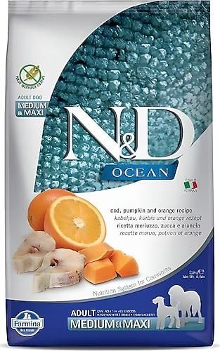 N&D Ocean Morina Balıklı Balkabaklı ve Portakallı 2.5 kg Orta ve Büyük Irk Yetişkin Köpek Maması