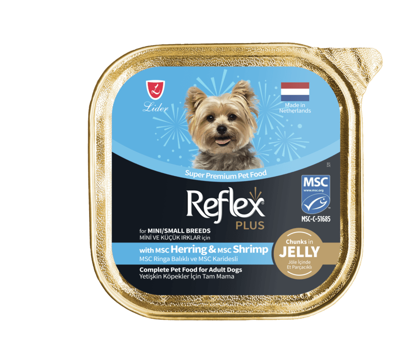 REFLEX PLUS MSC RİNGA BALIKLI VE MSC KARİDESLİ KÖPEK MAMASI 85G