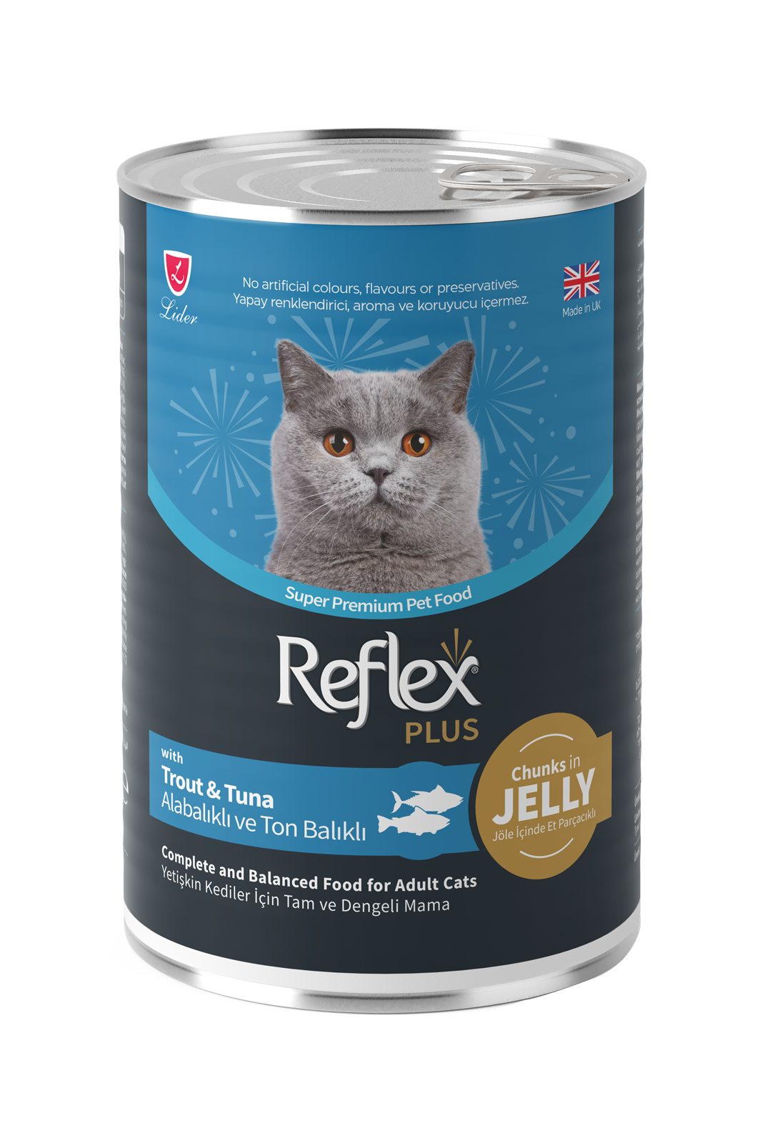 Reflex Plus Jöle İçinde Et Parçacıklı Alabalıklı ve Ton Balıklı Yetişkin Kedi Maması 400G