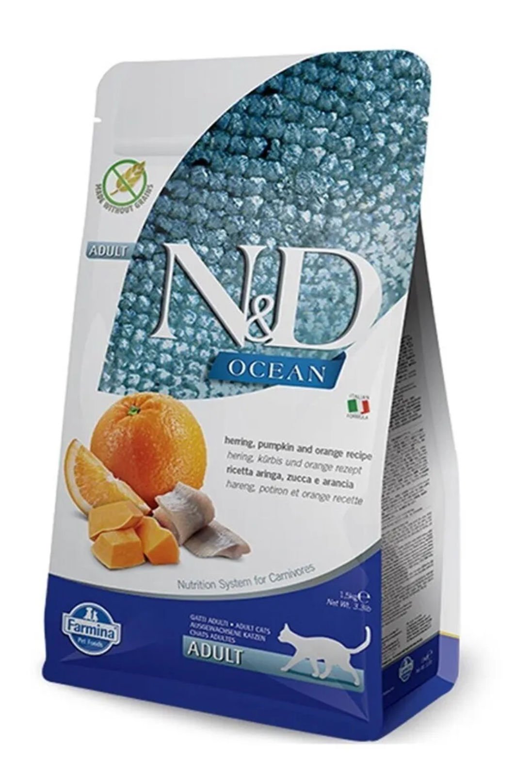 N&D Ocean Tahılsız Ringa Balıklı Balkabaklı ve Portakallı 1.5 kg Yetişkin Kedi Maması
