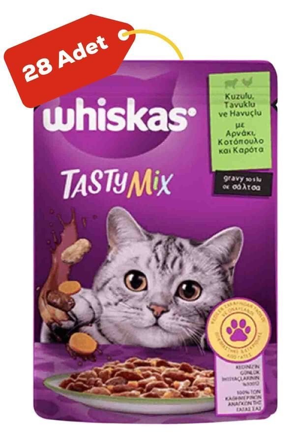 Whiskas Tasty Mix Kuzu Etli Tavuklu ve Havuçlu 85 gr 28'li Yetişkin Kedi Yaş Maması
