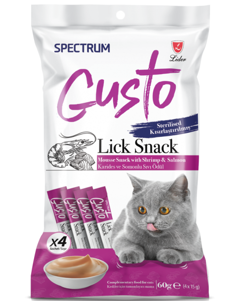Spectrum Gusto Lick Snack Karidesli ve Somonlu Kısırlaştırılmış Kedi Sıvı Ödül Maması