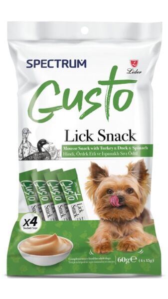 Spectrum Gusto Hindi Ördek Etli ve Ispanaklı Sıvı Yetişkin Köpek Ödül Maması 4x15 Gr