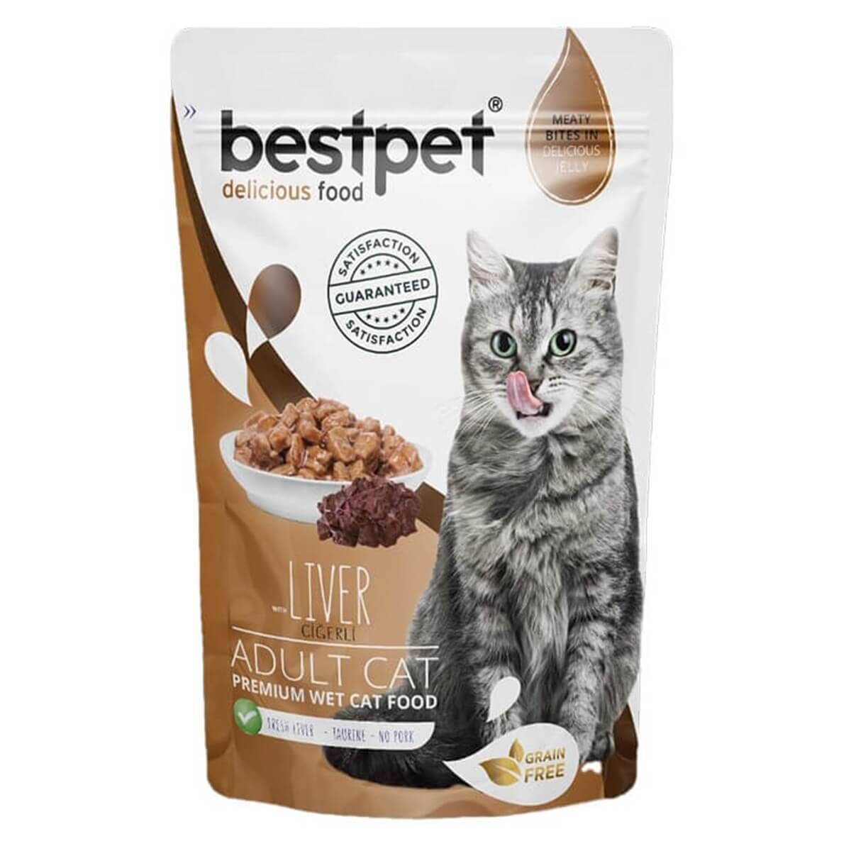 BestPet Pouch Jöle İçinde Ciğerli Tahılsız Yetişkin Kedi Konservesi 85gr
