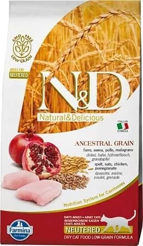 N&D Düşük Tahıllı Tavuklu ve Narlı 1.5 kg Kısırlaştırılmış Yetişkin Kedi Maması