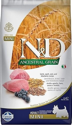 N&D Ancestral Grain Düşük Tahıllı Kuzu Etli ve Yaban Mersinli 2.5 kg Küçük Irk Yetişkin Köpek Maması