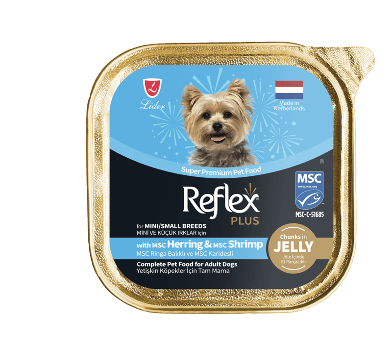 REFLEX PLUS MSC RİNGA BALIKLI VE MSC KARİDESLİ KÖPEK MAMASI 85G