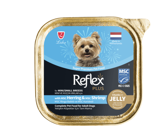 REFLEX PLUS MSC RİNGA BALIKLI VE MSC KARİDESLİ KÖPEK MAMASI 85G