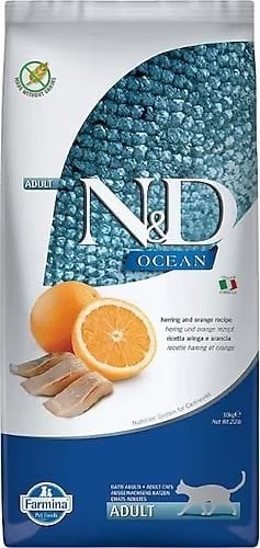 N&D Ocean Tahılsız Ringa Balıklı ve Portakallı 10 kg Yetişkin Kedi Maması