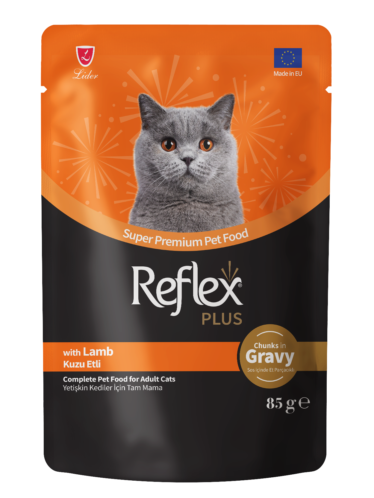 Reflex Plus Sos İçinde Et Parçacıklı Kuzu Etli Yetişkin Kedi Maması 85g