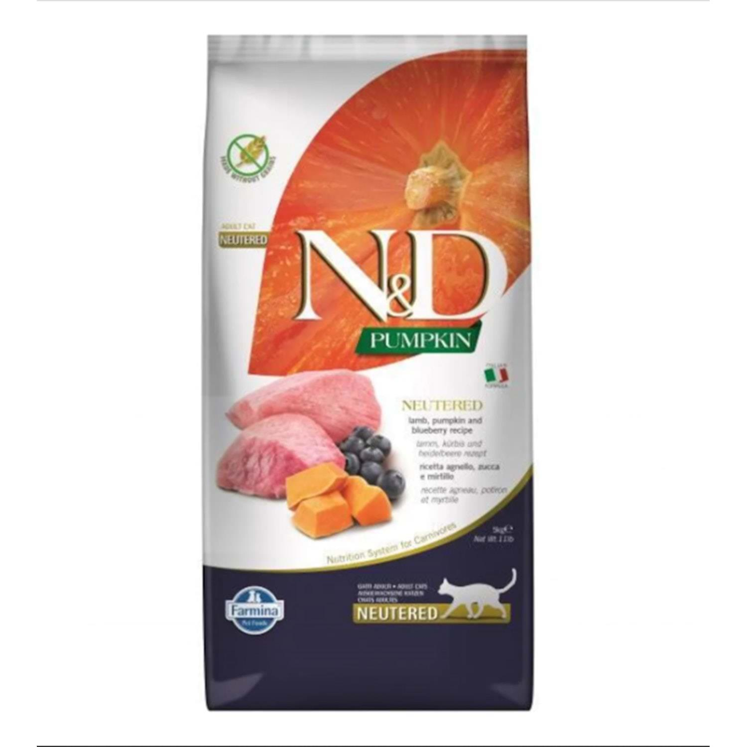 N&D Pumpkin Balkabaklı Kuzu Etli ve Yaban Mersinli Kısırlaştırılmış 5 kg Kedi Maması