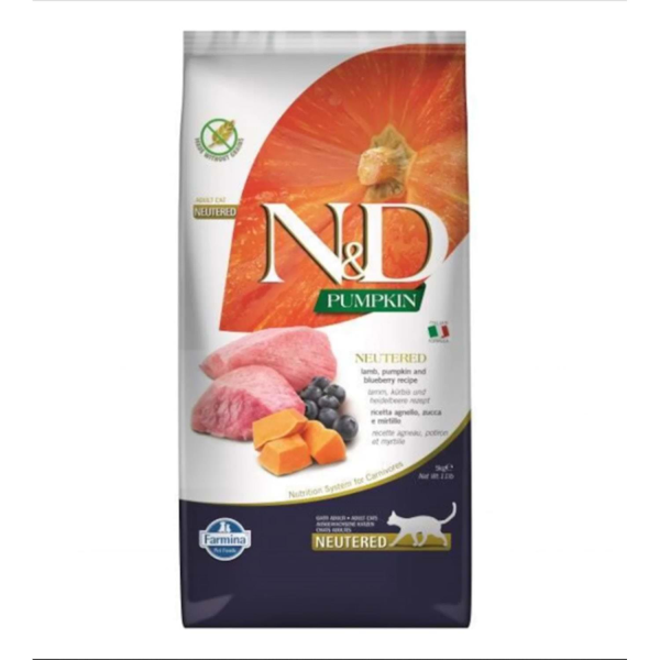 N&D Pumpkin Balkabaklı Kuzu Etli ve Yaban Mersinli Kısırlaştırılmış 5 kg Kedi Maması