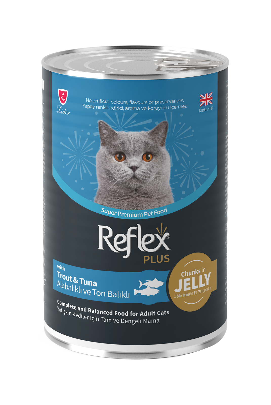 Reflex Plus Jöle İçinde Et Parçacıklı Alabalıklı ve Ton Balıklı Yetişkin Kedi Maması 400G
