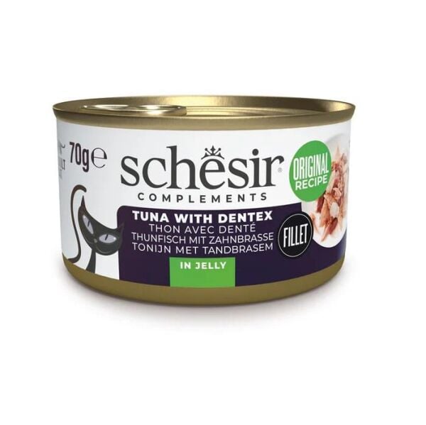 Schesir Jöle İçinde Ton Balıklı ve Sinarit Balıklı Yetişkin Kedi Konservesi 70gr
