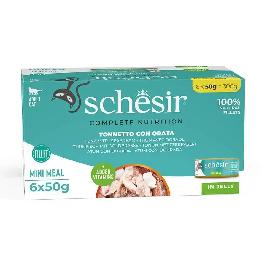Schesir Jöle İçinde Ton Balığı ve Çipuralı Yetişkin Kedi Konservesi 6x50gr