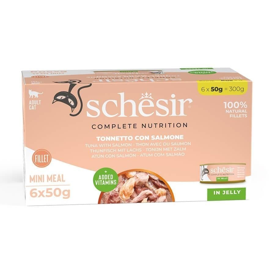 Schesir Multipack Ton Balıklı ve Somonlu Yetişkin Kedi Konservesi 6 Adet 50 Gr
