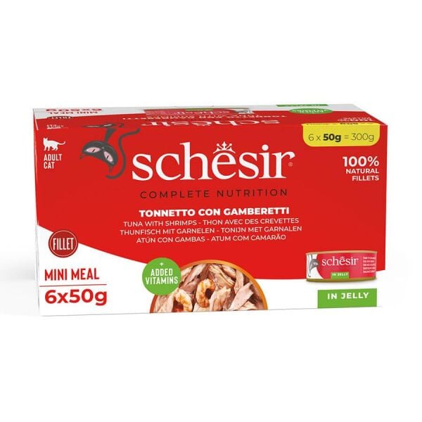 Schesir Jelly Ton Balığı Ve Karidesli Konserve Yetişkin Kedi Maması 6x50gr