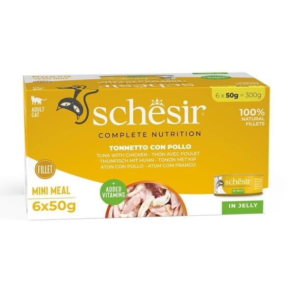 Schesir Jöle İçinde Ton Balıklı ve Tavuklu Yetişkin Kedi Konservesi 6x50gr