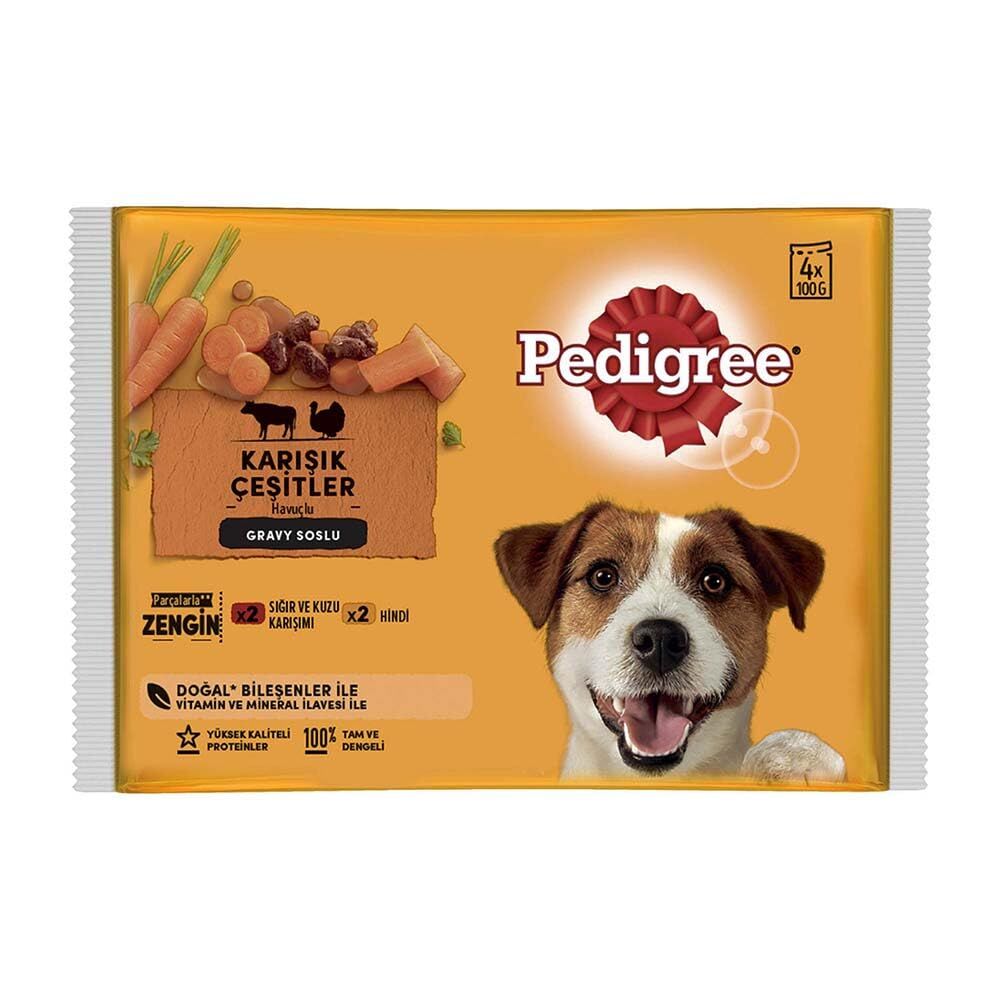 Pedigree Pouch Sığır Etli Kuzulu ve Hindili Yetişkin Köpek Konservesi 100gr (4'lü)