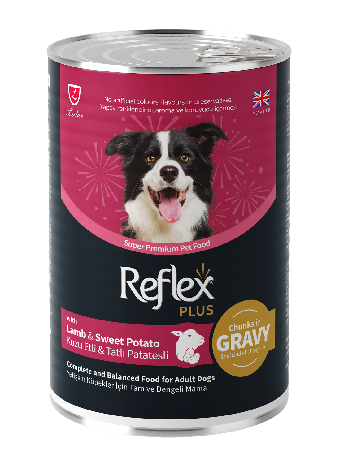 Reflex Plus Sos İçinde Et Parçacıklı Kuzu Etli ve Tatlı Patatesli Yetişkin Köpek Maması 400g