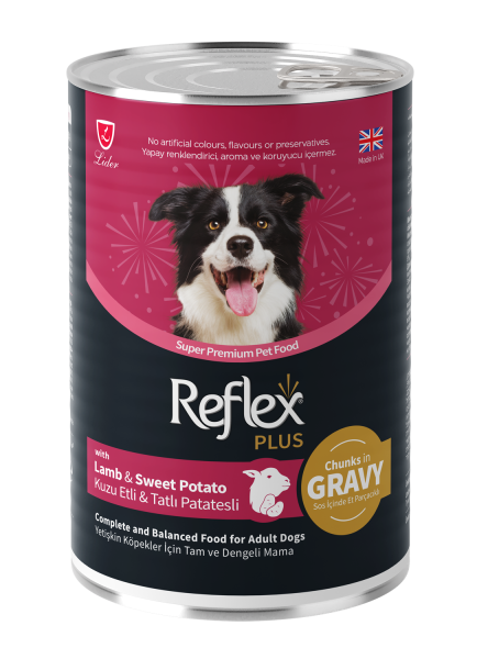 Reflex Plus Sos İçinde Et Parçacıklı Kuzu Etli ve Tatlı Patatesli Yetişkin Köpek Maması 400g