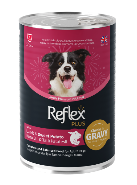 Reflex Plus Sos İçinde Et Parçacıklı Kuzu Etli ve Tatlı Patatesli Yetişkin Köpek Maması 400g