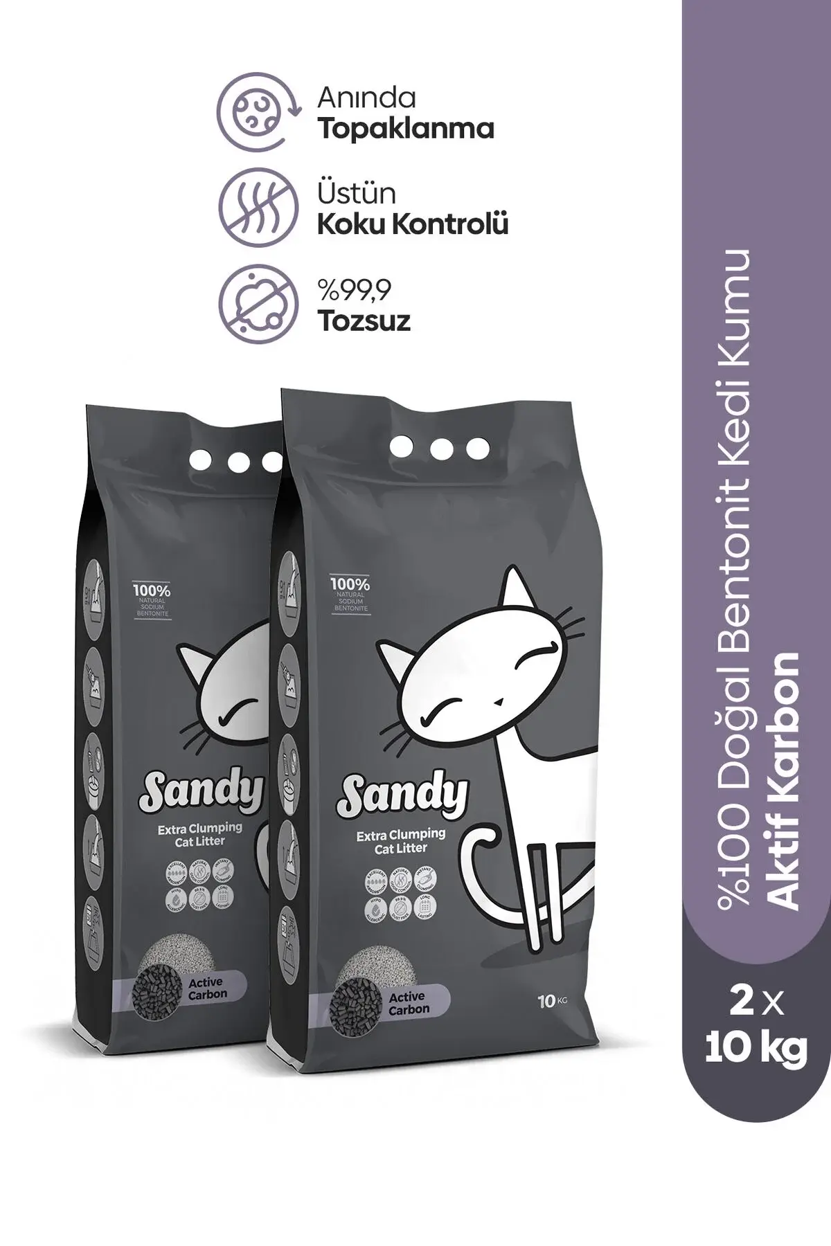 Sandy Aktif Karbonlu Topaklanan Kedi Kumu 2x10kg