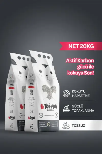 Toi Moi 2li Avantaj Paketi Koku Hapseden, Topaklanan,Tozsuz Aktif Karbonlu Bentonit Kedi Kumu 2x10Kg