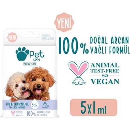 Pet Love Köpekler İçin Tüy Bakım Yağı 5x1 Ml %100 Doğal Argan Yağlı