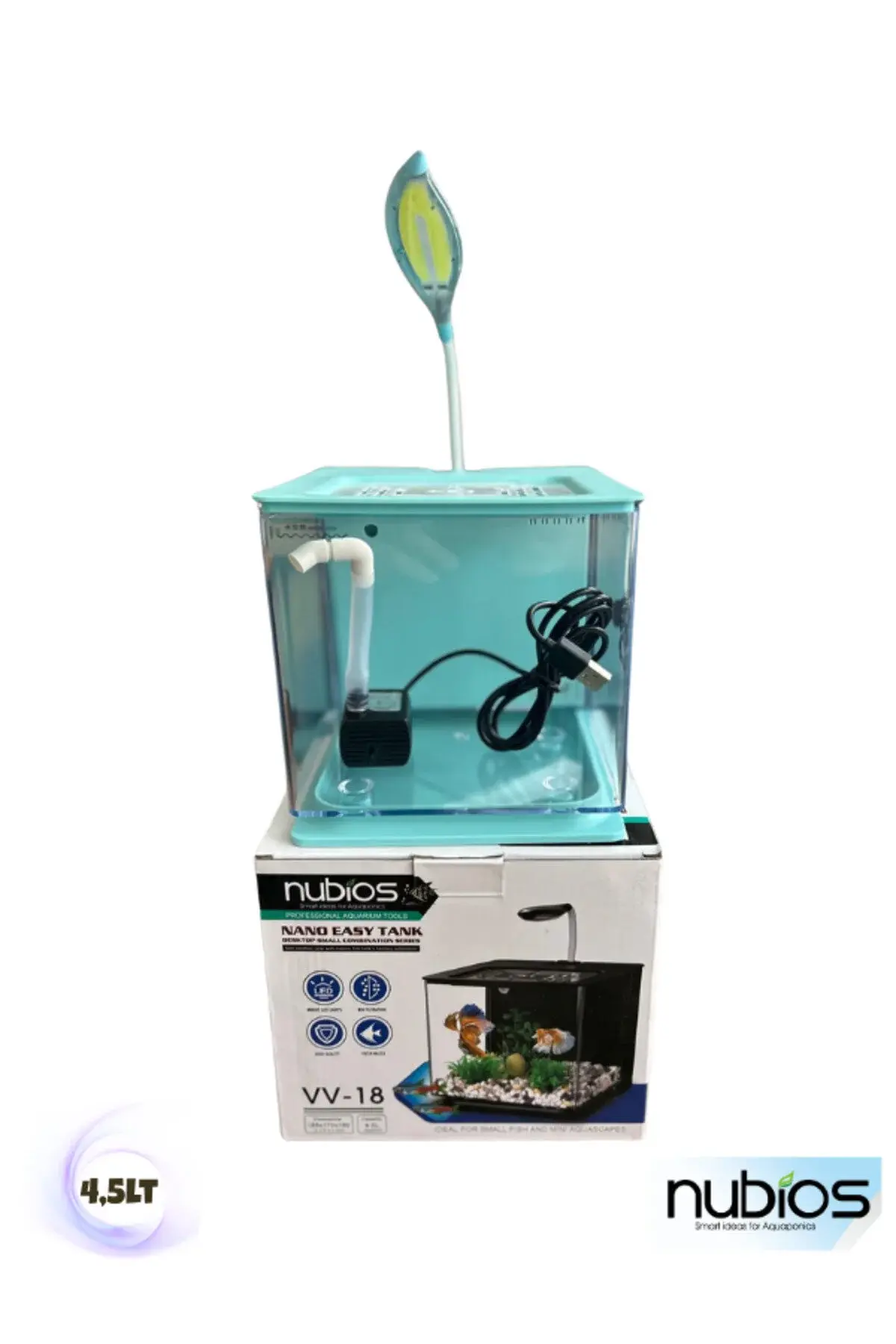 Nubios Nano Easy Tank 4,5 L Mavi Filtreli LED Aydınlatmalı Nano Akvaryum