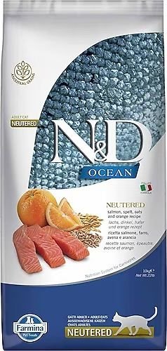 N&D Ocean Düşük Tahıllı Kısırlaştırılmış Somonlu ve Portakallı 10 kg Yetişkin Kedi Maması