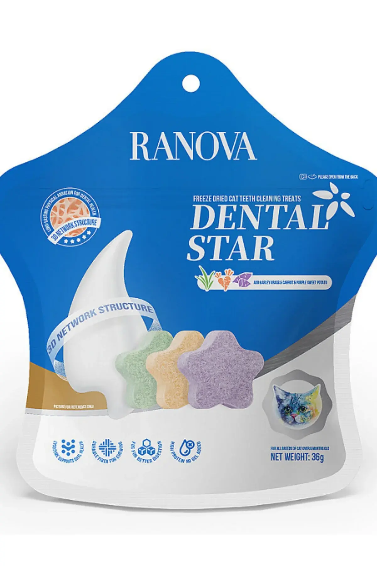 RANOVA Kediler İçin Dondurularak Kurutulmuş Karışık Dental Ödül 36 gr