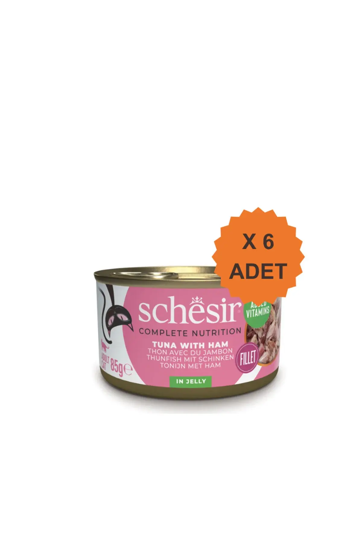 Schesir Jelly Ton Balığı ve Jambon Jöle İçinde Yetişkin Kedi Konservesi 85Gr X 6 Adet