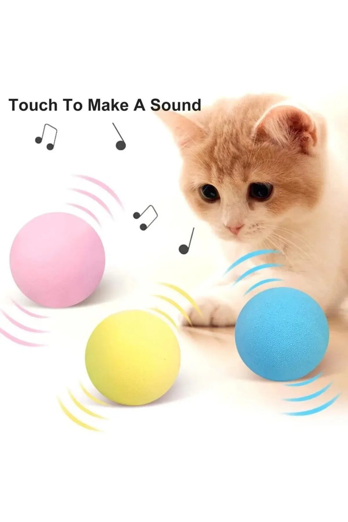 Sesli ve Akıllı Kedi Oyuncak Topu - 50 mm, Hayvan Sesli, Eğlenceli Kedi Oyuncağı