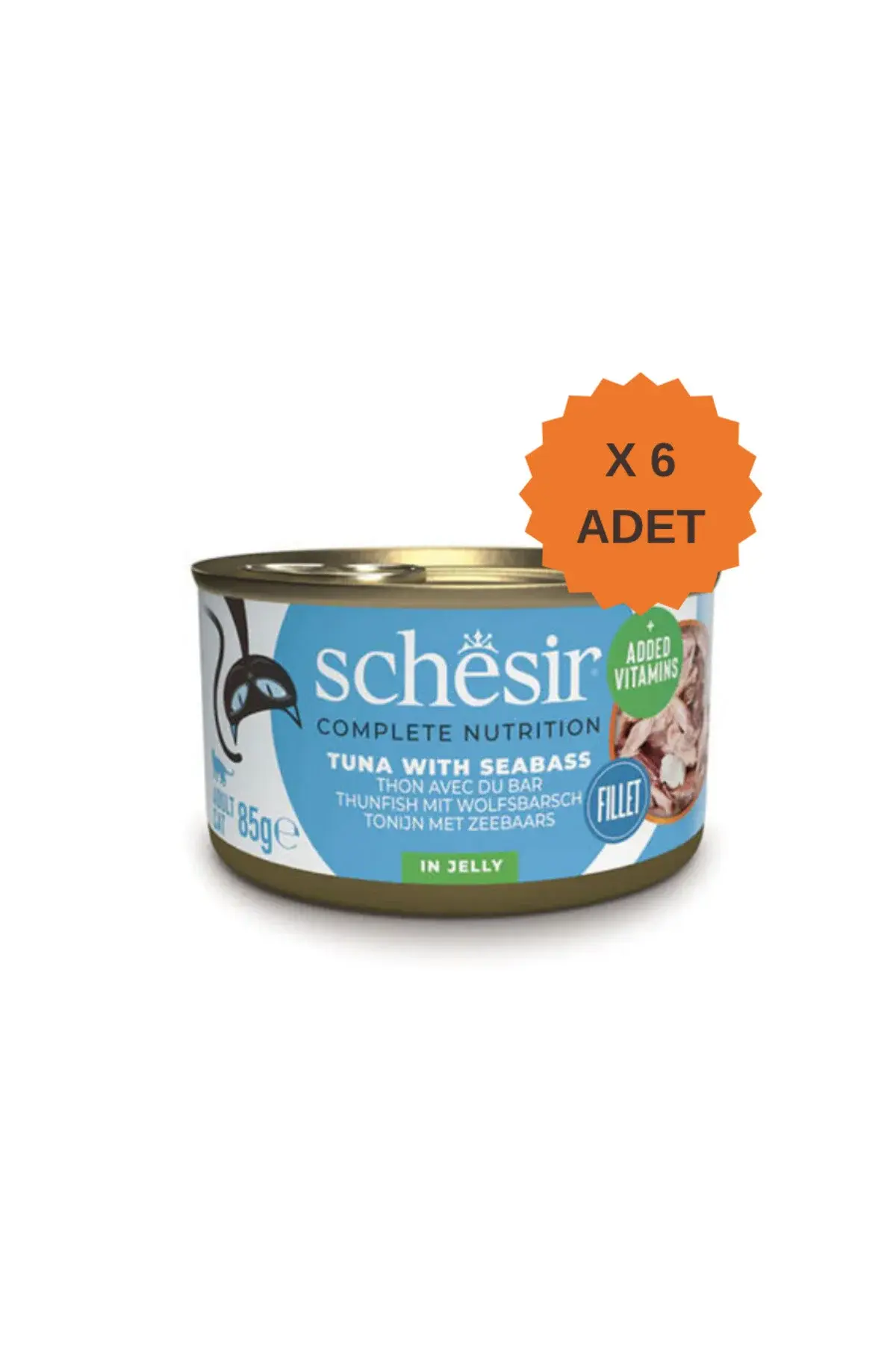 Schesir Jelly Ton Balığı ve Levrek Jöle İçinde Yetişkin Kedi Konservesi 85Gr X 6 Adet