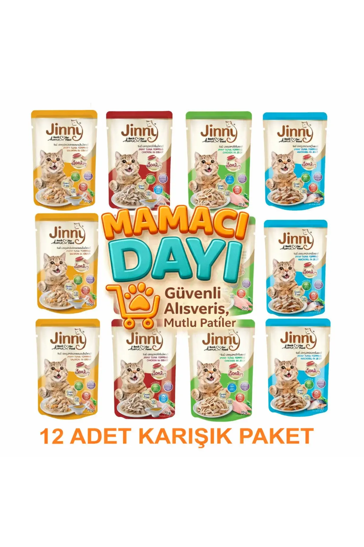JInny Karışık 12 Adet Kedi Yaş Mama Pouch