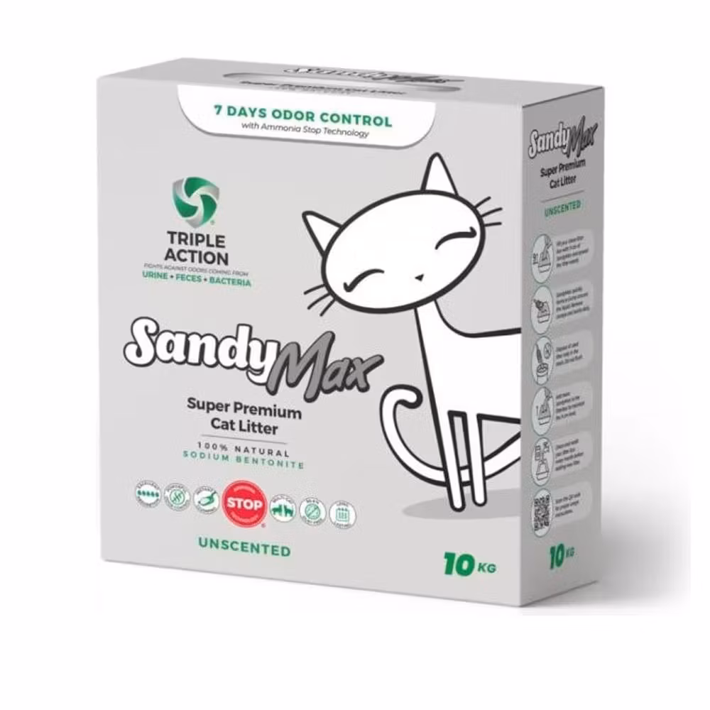 Sandy Max Triple Action Tozsuz Topaklanan Bentonit Doğal Kedi Kumu 10 Kg