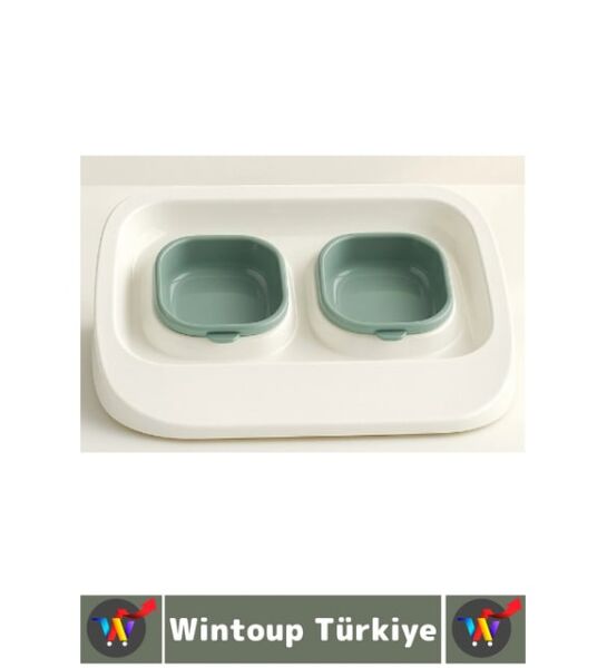 Wintoup Evcil Hayvan Kaymaz Taban Çıkarılabilir Tasarım Çift Bölmeli Kedi Köpek Plastik Mama Su Kabı 2 in 1