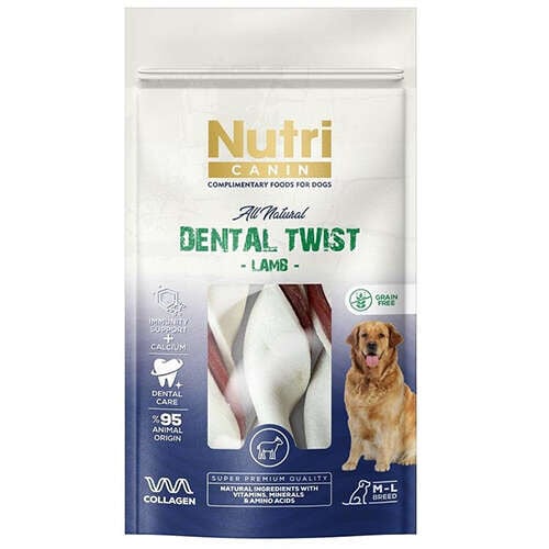 Nutri Canin Dental Twist Kuzulu Tahılsız Köpek Ödül Maması 120gr