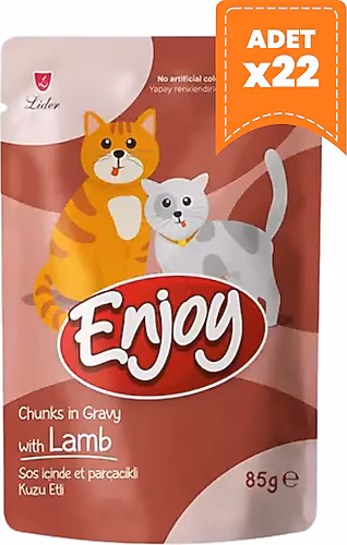 Enjoy Kuzu Etli Kedi Pouch Yaş Mama 85GR x 22 Adet