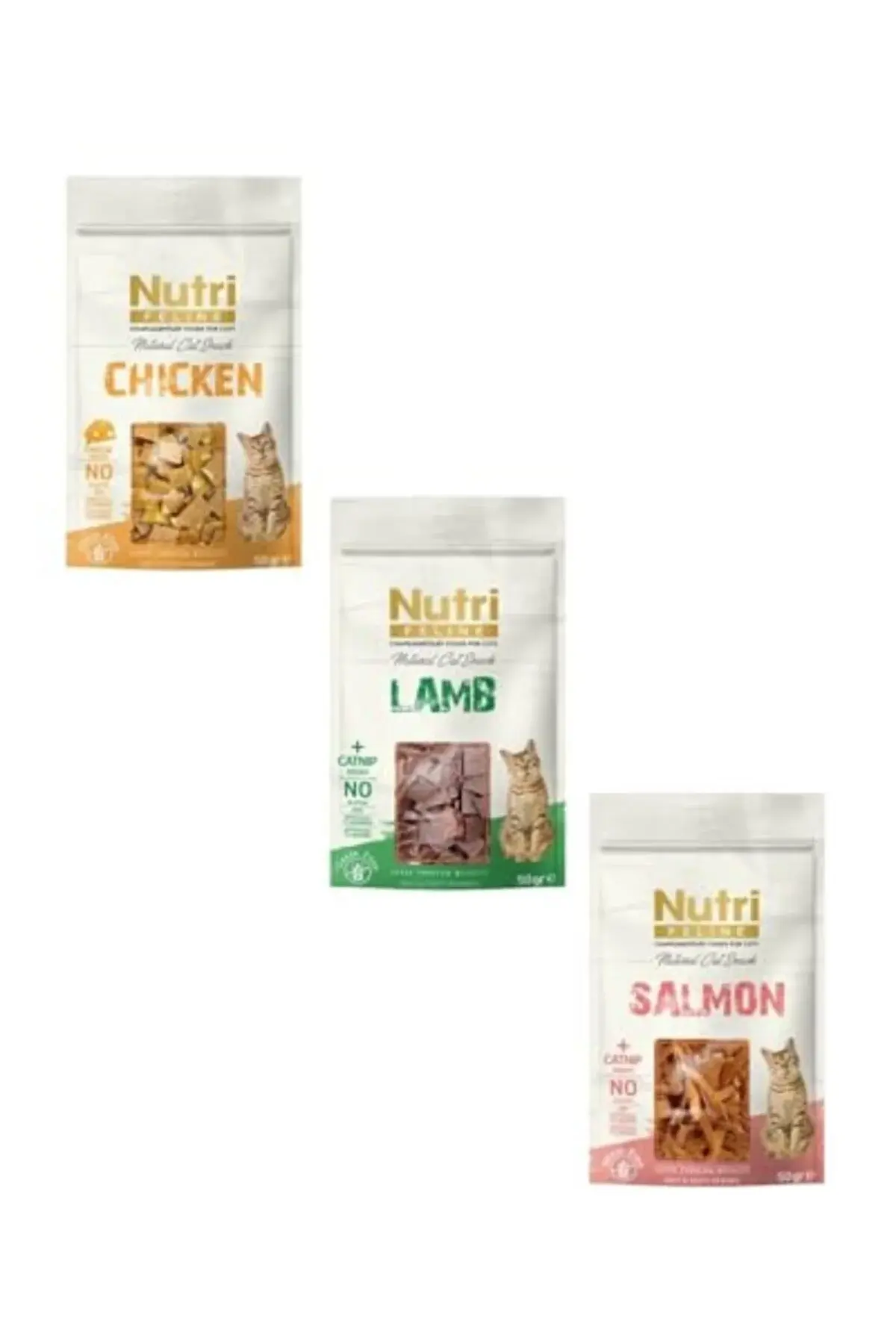 Nutri Feline Mix Kedi Ödül Maması 3x50g (Peynirli Tavuk,%95 Ördek, Kuzulu)