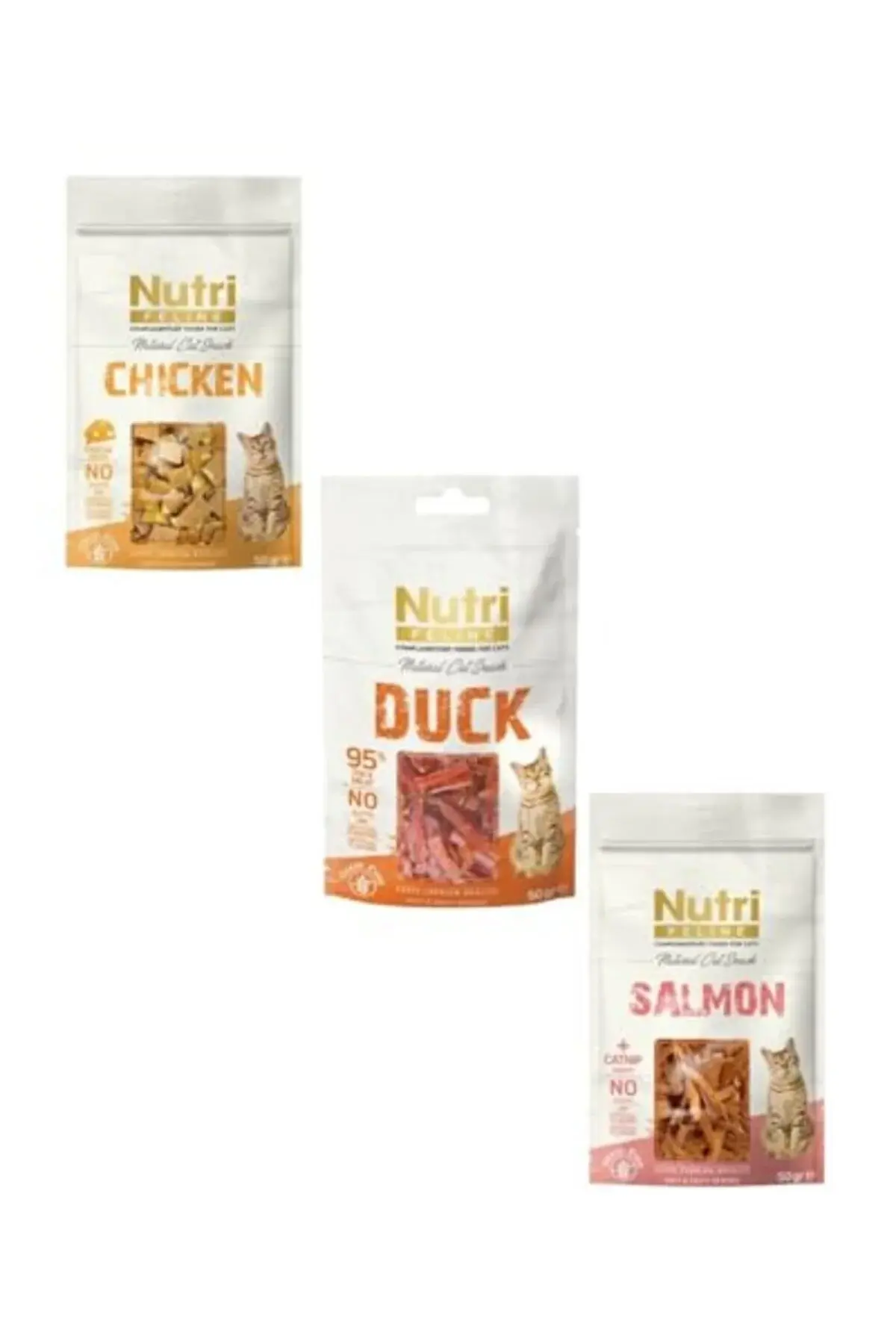 Nutri Feline Mix Kedi Ödül Maması 3x50g (Peynirli Tavuk,%95 Ördek, Somonlu)