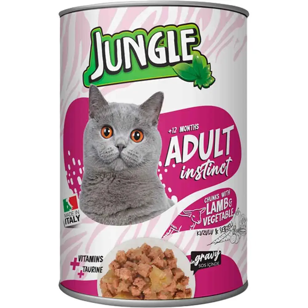 Jungle Kuzu Etli ve Sebzeli Yetişkin Kedi Konservesi 415grx24 adet