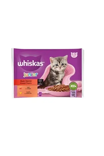 Whiskas Junior Yavru Klasik Öğünler Sığırlı Tavuklu 4X85 gr (13ADET)
