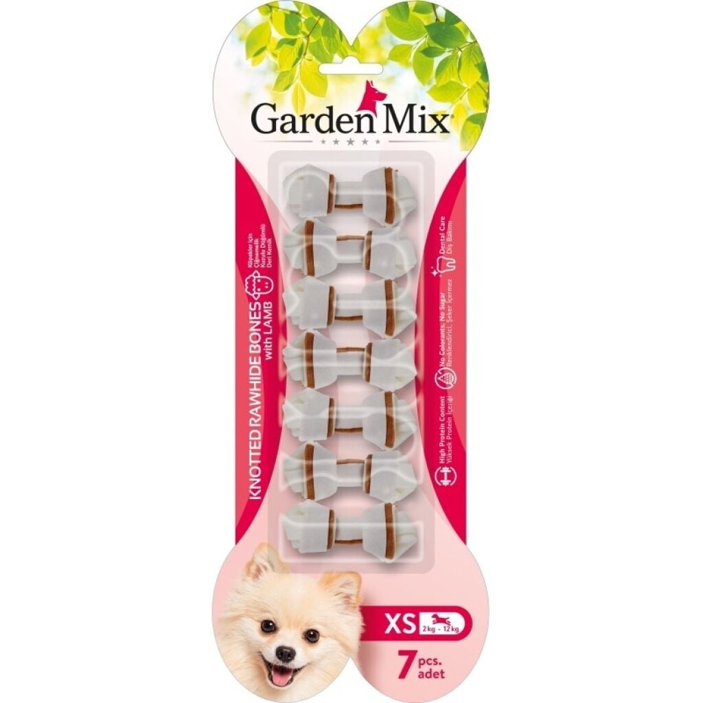 Garden Mix Kuzulu Düğümlü Deri Kemik Köpek Ödülü 85gr (7'li) [XS]x2 adet