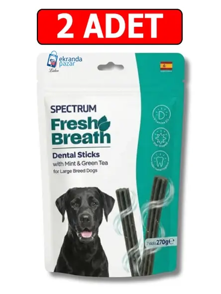 Spectrum Fresh Breath Dental Sticks Naneli ve Yeşil Çaylı Büyük Irk Köpek Ödül Maması 270gr (7'li)x2adet