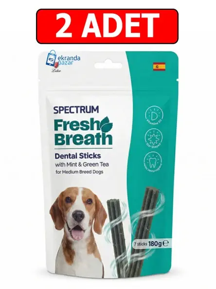 Spectrum Fresh Breath Dental Sticks Naneli ve Yeşil Çaylı Orta Irk Köpek Ödül Maması 180gr (7'li)x2 adet
