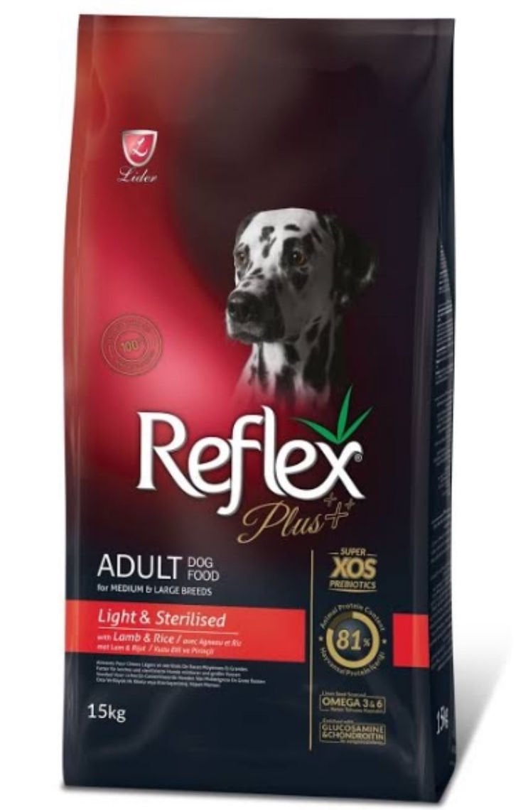 Reflex Plus Light&Kısırlaştırılmış Kuzu Etli Orta ve Büyük Irk Köpek Maması 15 Kg