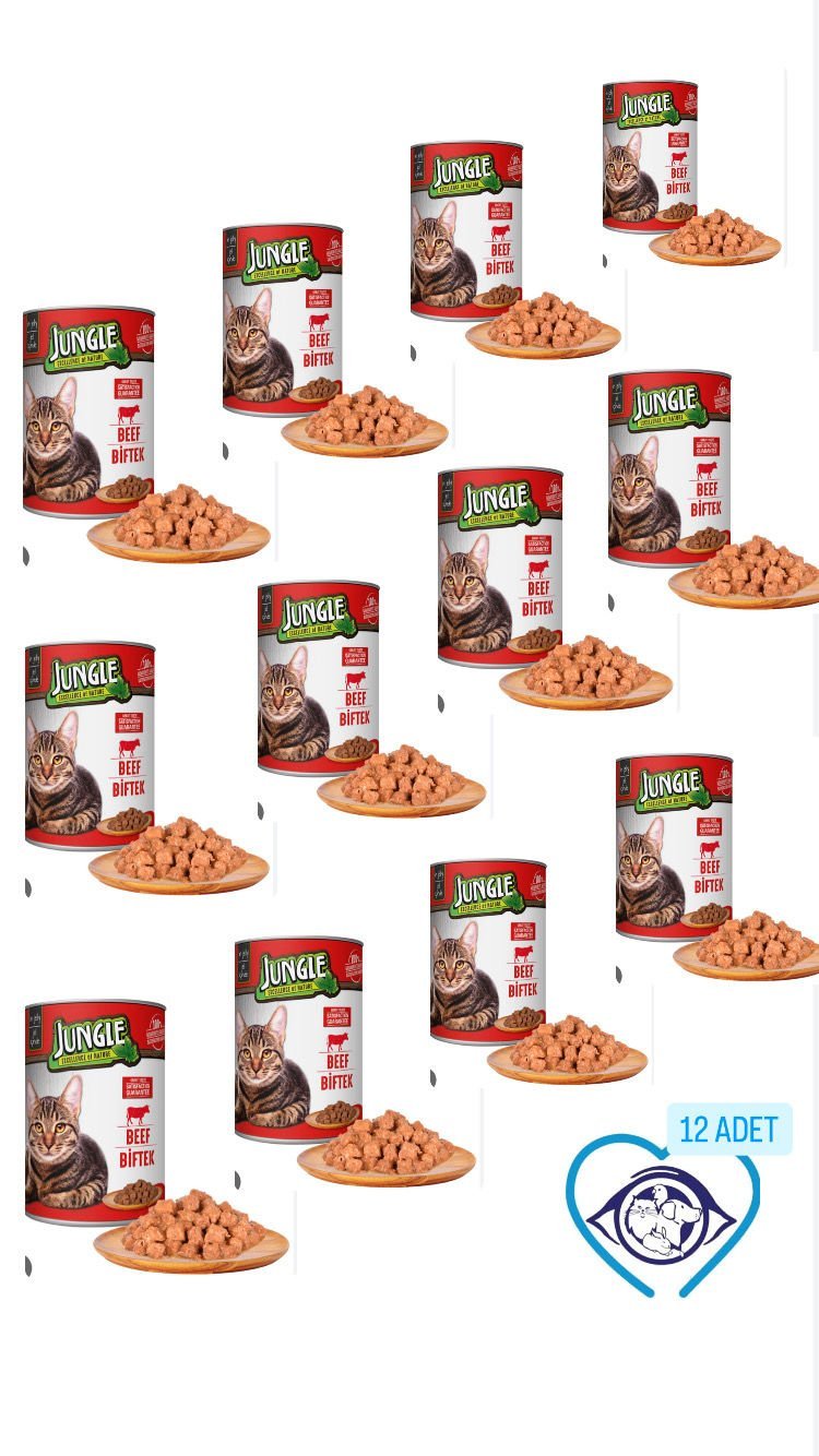 Jungle Biftekli Konserve Kedi Maması - 12 Adet 415 Gr