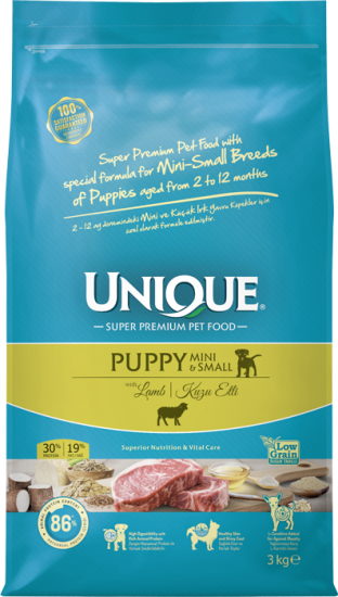 Unique Mini ve Küçük Irk Yavru Köpek Maması Kuzu Etli 3 Kg